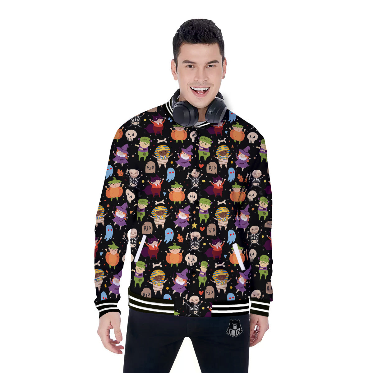 Cute Children Halloween Print Pattern Baseball Jacket-grizzshop