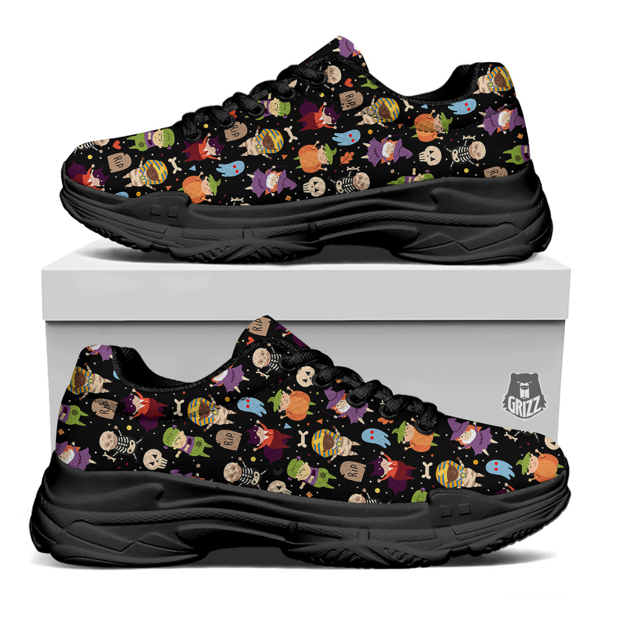 Cute Children Halloween Print Pattern Black Chunky Shoes-grizzshop