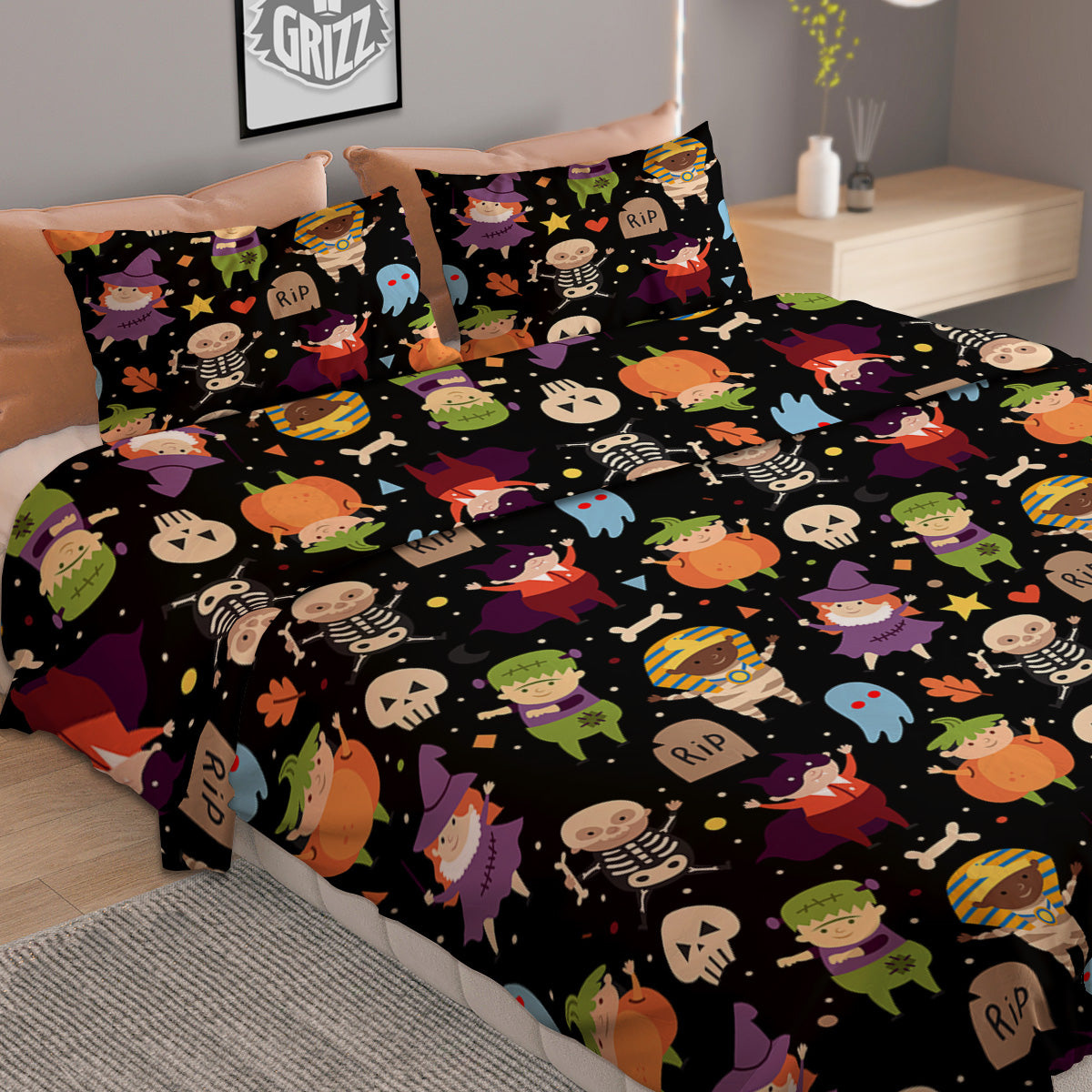 Cute Children Halloween Print Pattern Duvet Cover Bedding Set