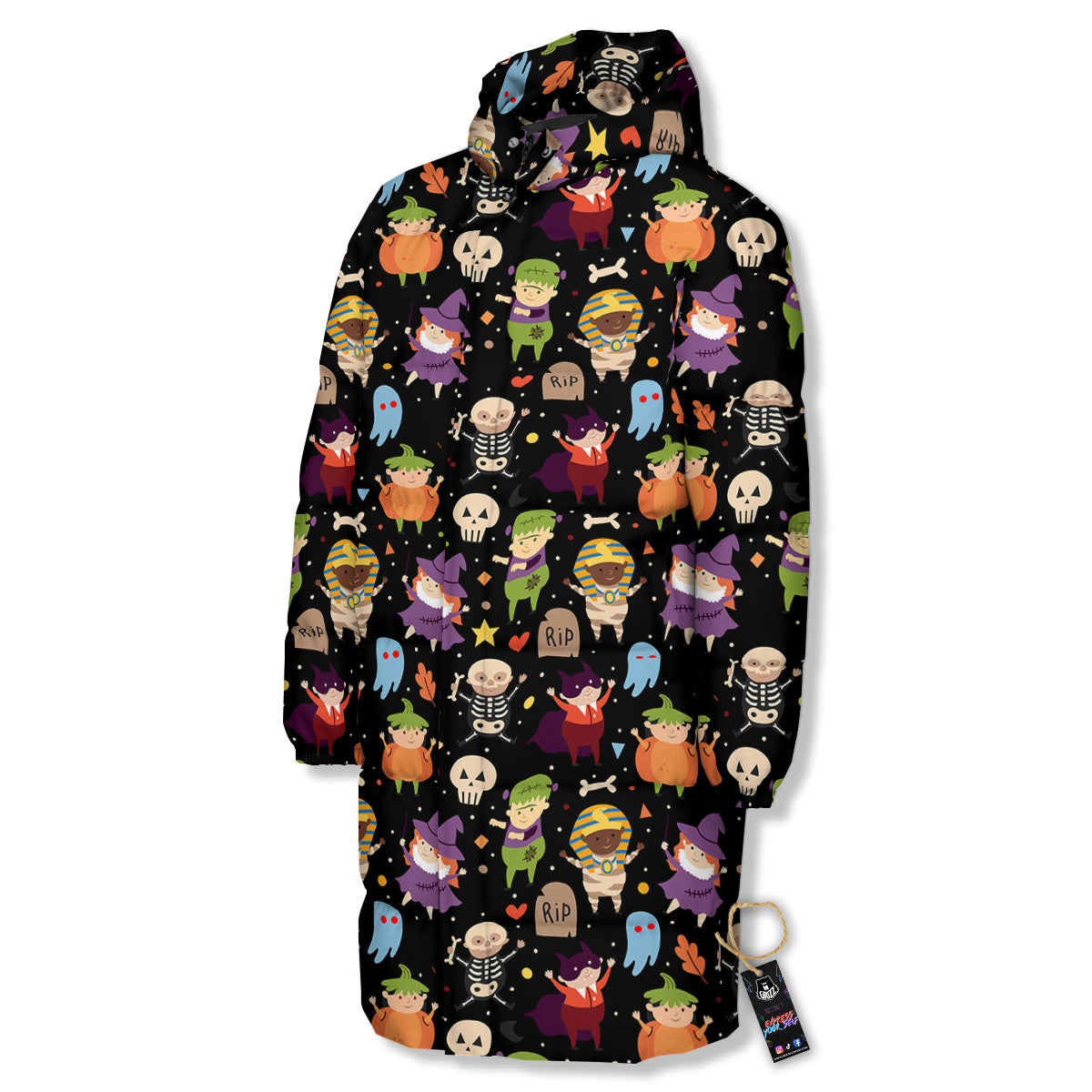 Cute Children Halloween Print Pattern Long Down Jacket-grizzshop