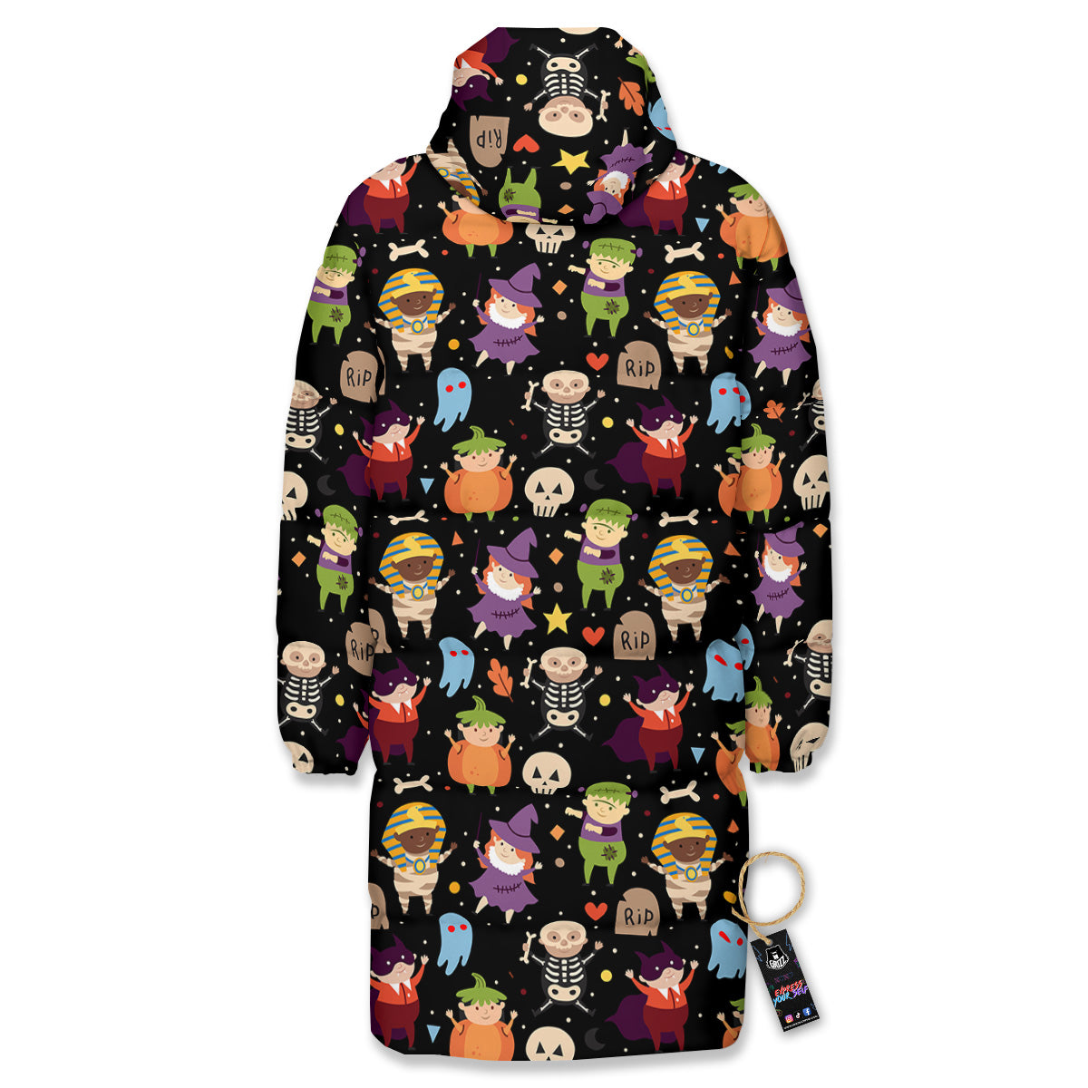 Cute Children Halloween Print Pattern Long Down Jacket-grizzshop
