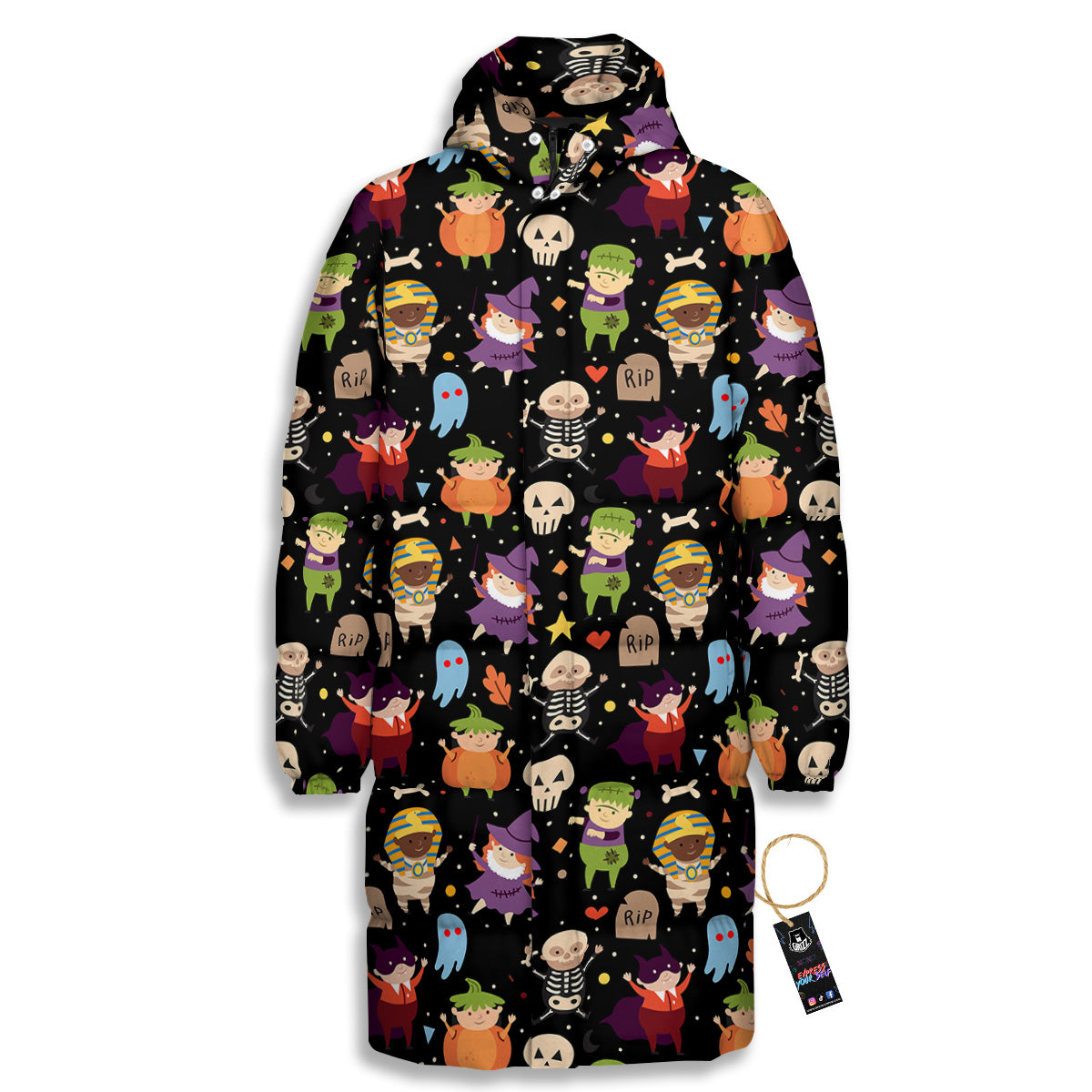 Cute Children Halloween Print Pattern Long Down Jacket-grizzshop