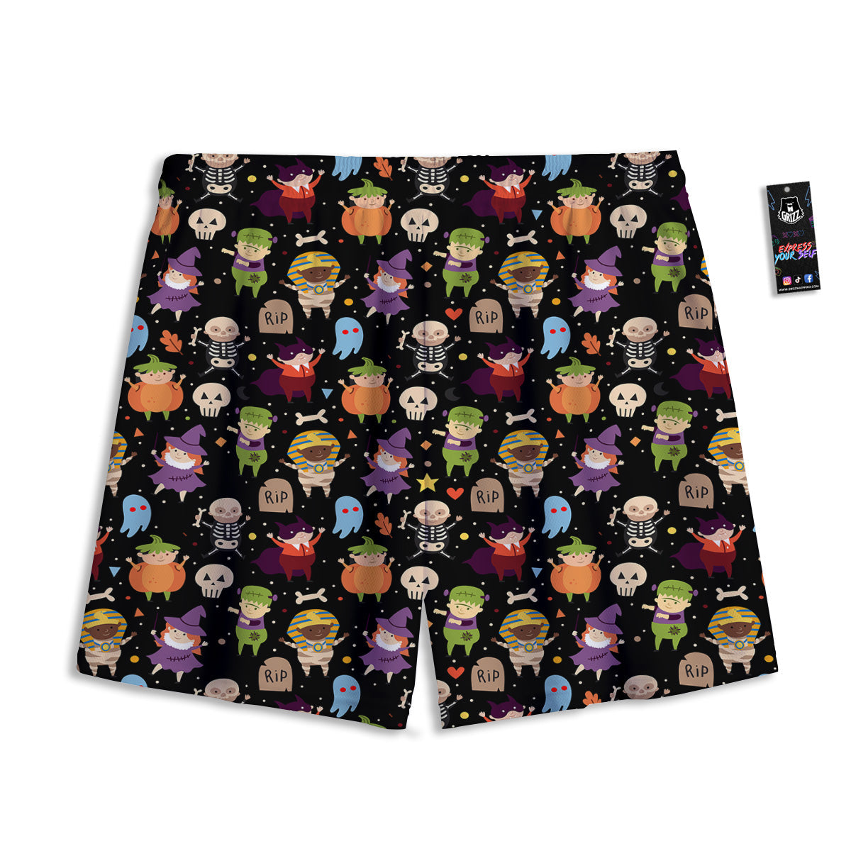 Geometric Polygonal Green Print Mesh Shorts