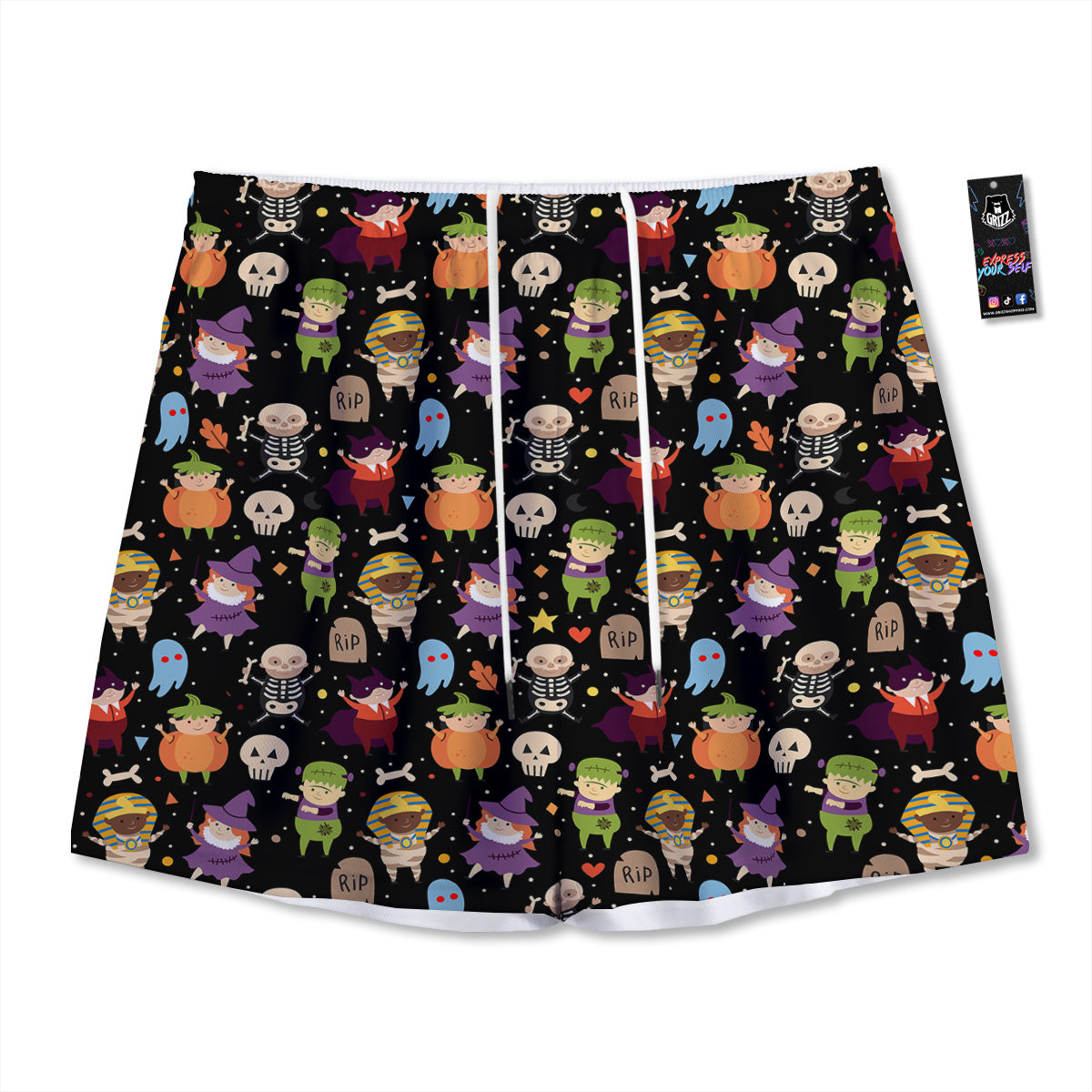 Geometric Polygonal Green Print Mesh Shorts