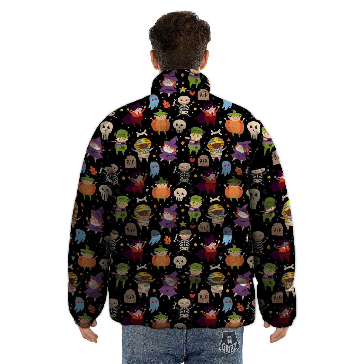 Cute Children Halloween Print Pattern Puffer Jacket-grizzshop