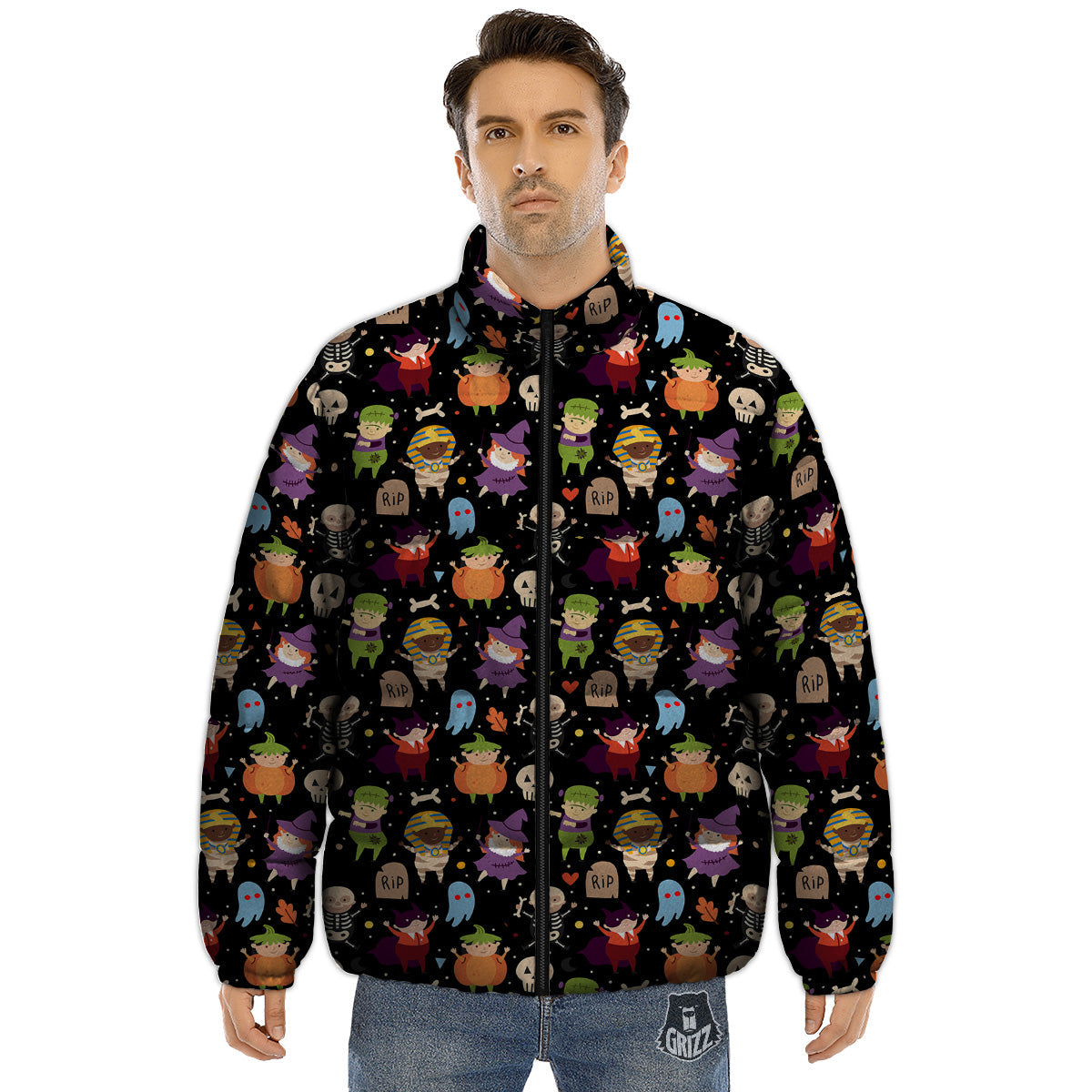 Cute Children Halloween Print Pattern Puffer Jacket-grizzshop