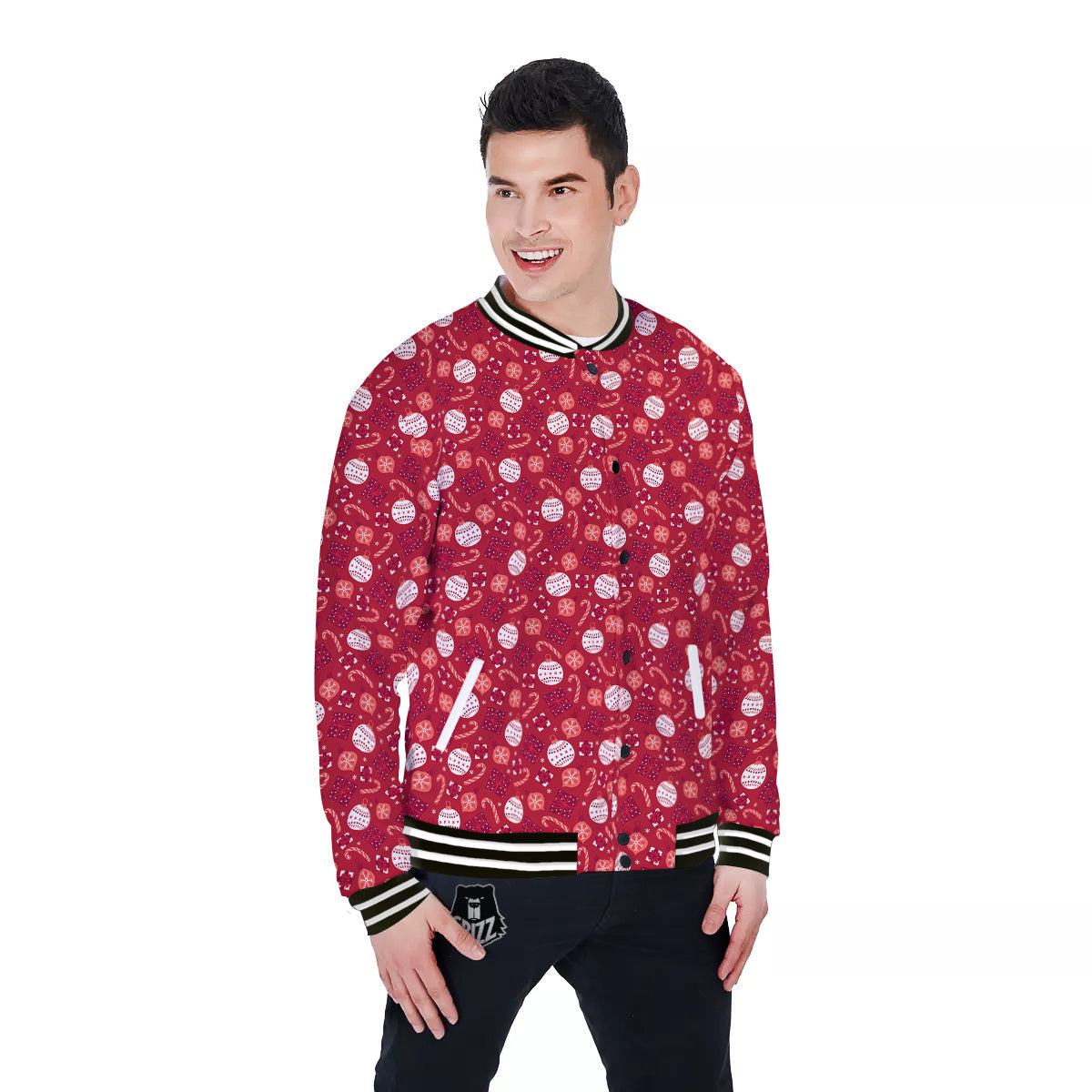 Cute Christmas Elements Print Pattern Baseball Jacket-grizzshop