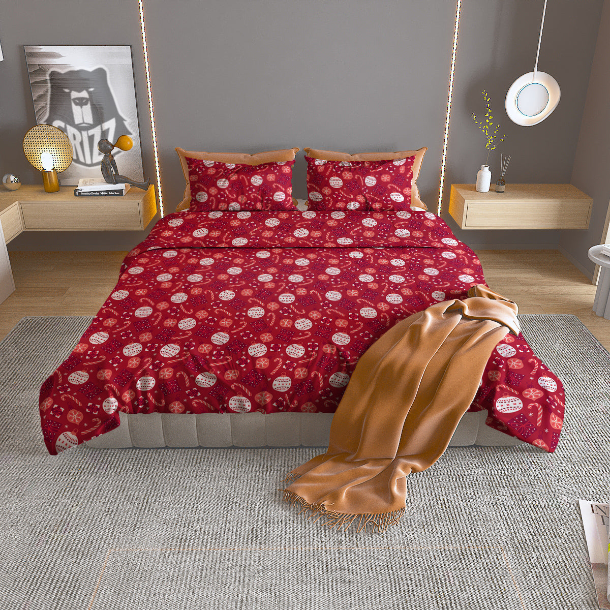 Cute Christmas Elements Print Pattern Duvet Cover Bedding Set