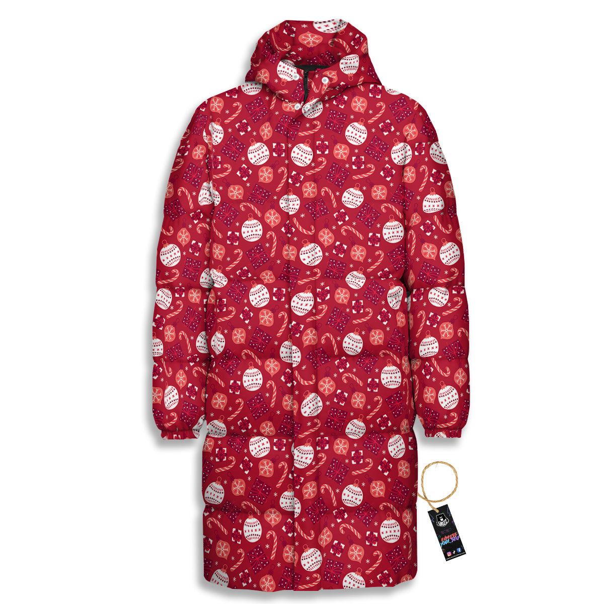 Cute Christmas Elements Print Pattern Long Down Jacket-grizzshop