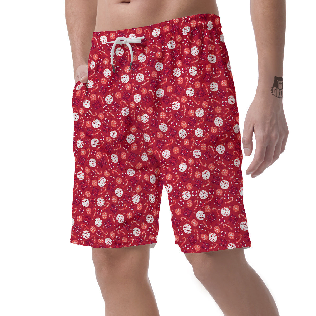 Cute Christmas Elements Print Pattern Men's Shorts-grizzshop