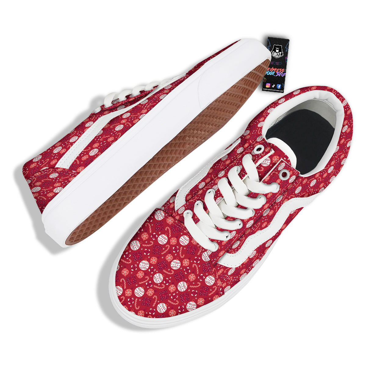 Cute Christmas Elements Print Pattern Skate Shoes-grizzshop