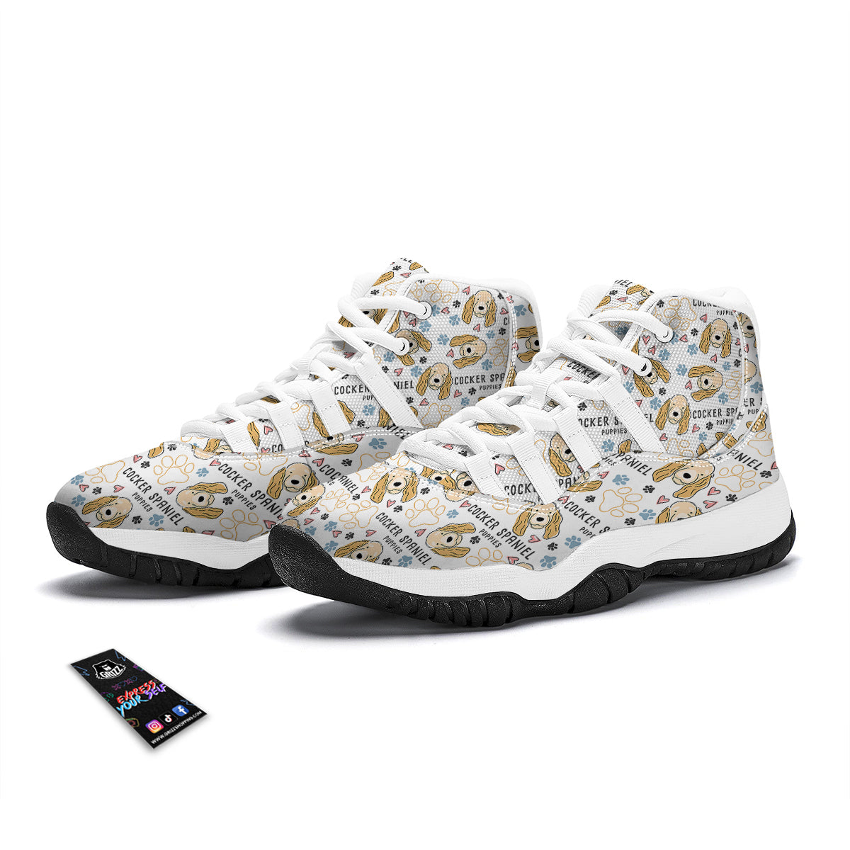 Cute Cocker spaniel Print Pattern White Bball Shoes-grizzshop