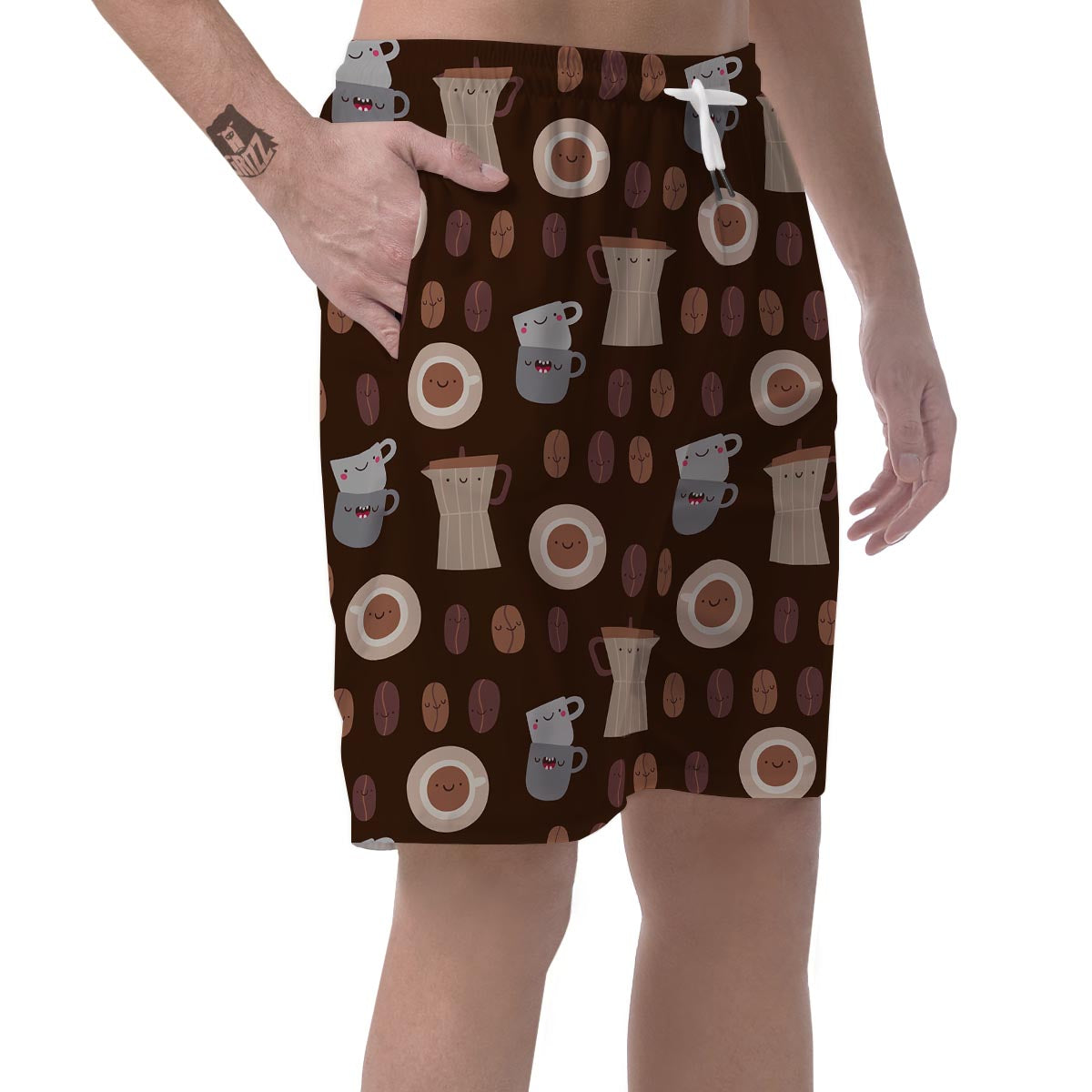 Cute Coffee Pattern Print Men's Shorts-grizzshop