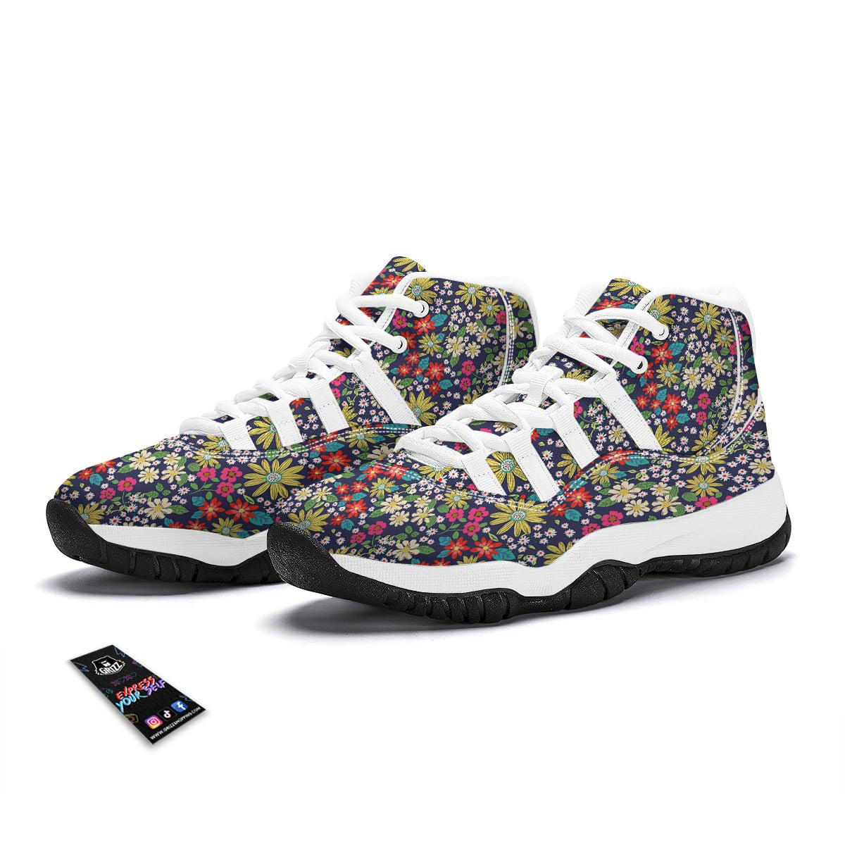 Cute Colorful Daisy Pattern Print White Bball Shoes-grizzshop