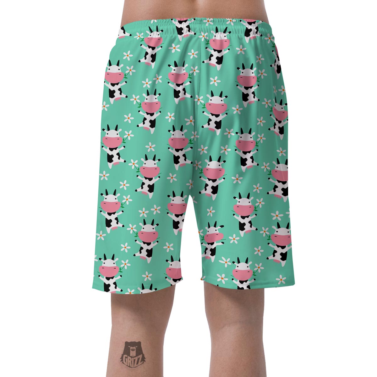 Cute Cow Floral Print Men's Shorts-grizzshop