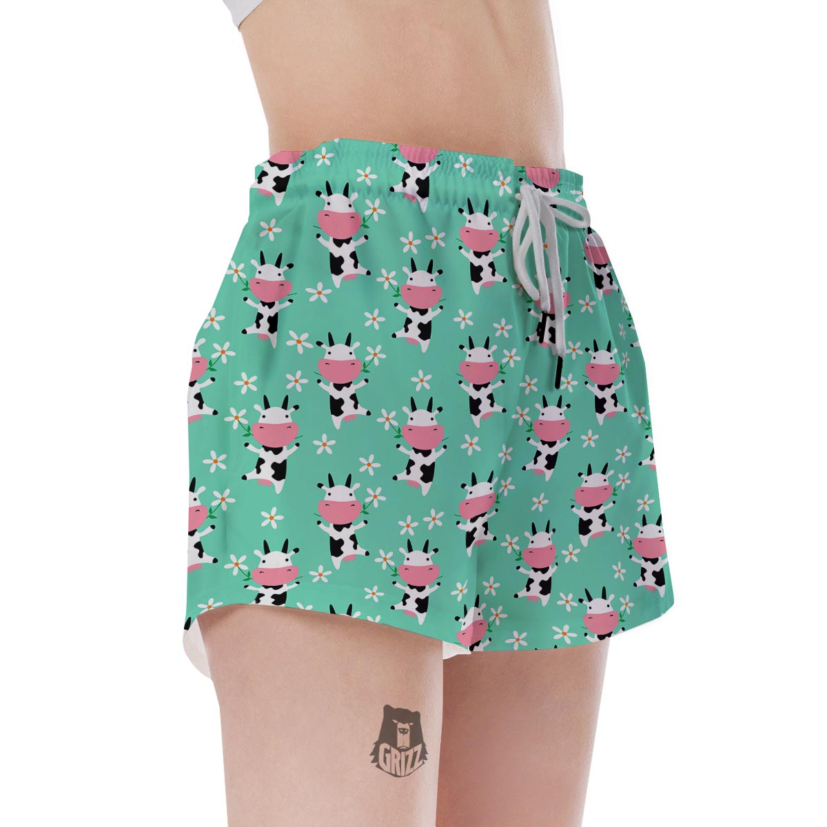 Cute Cow Floral Print Women's Shorts-grizzshop