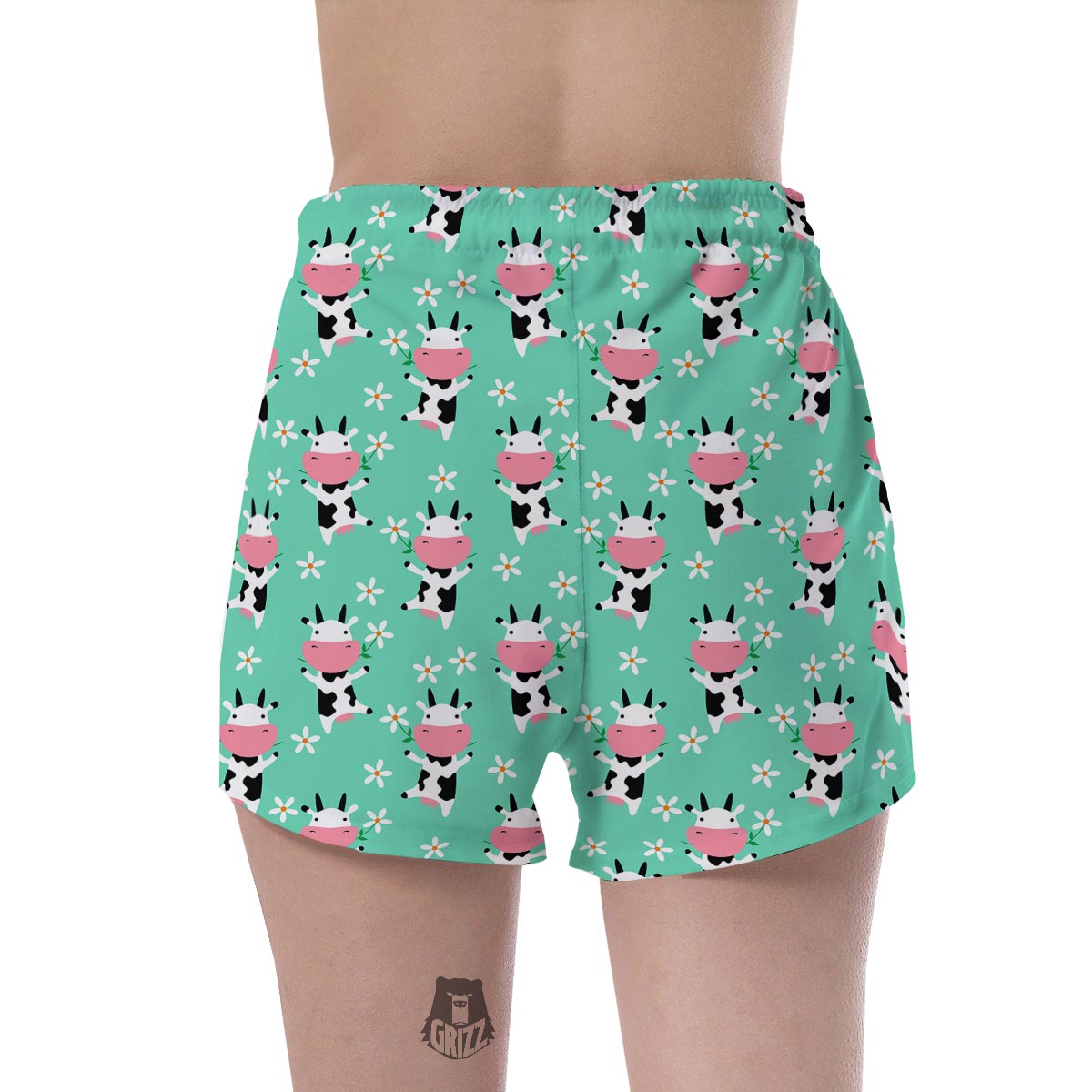 Cute Cow Floral Print Women's Shorts-grizzshop