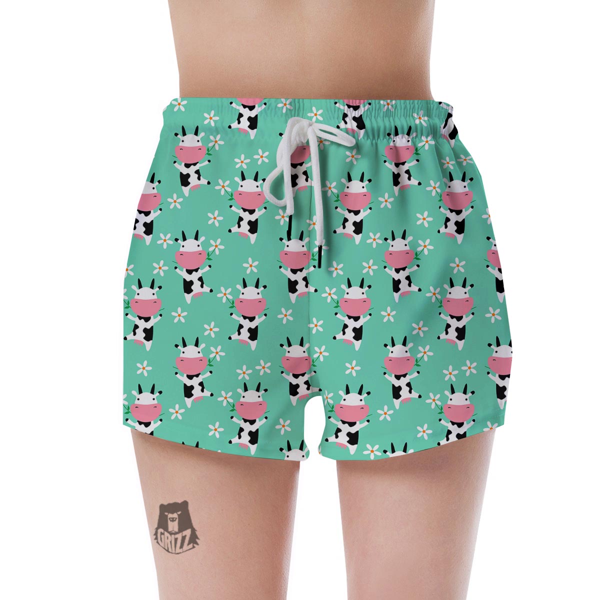Cute Cow Floral Print Women's Shorts-grizzshop