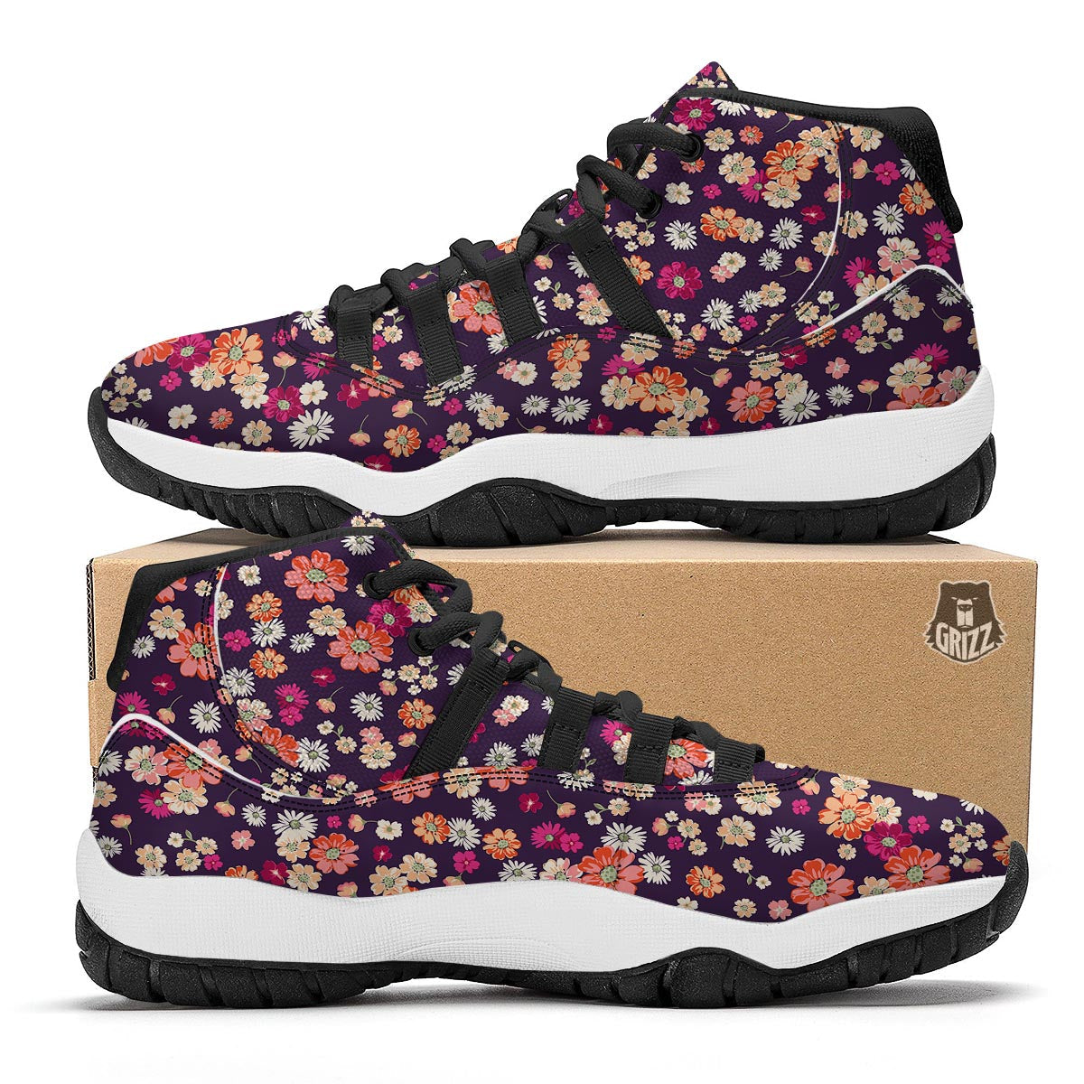 Cute Daisy ColorfulPattern Print Black Bball Shoes-grizzshop