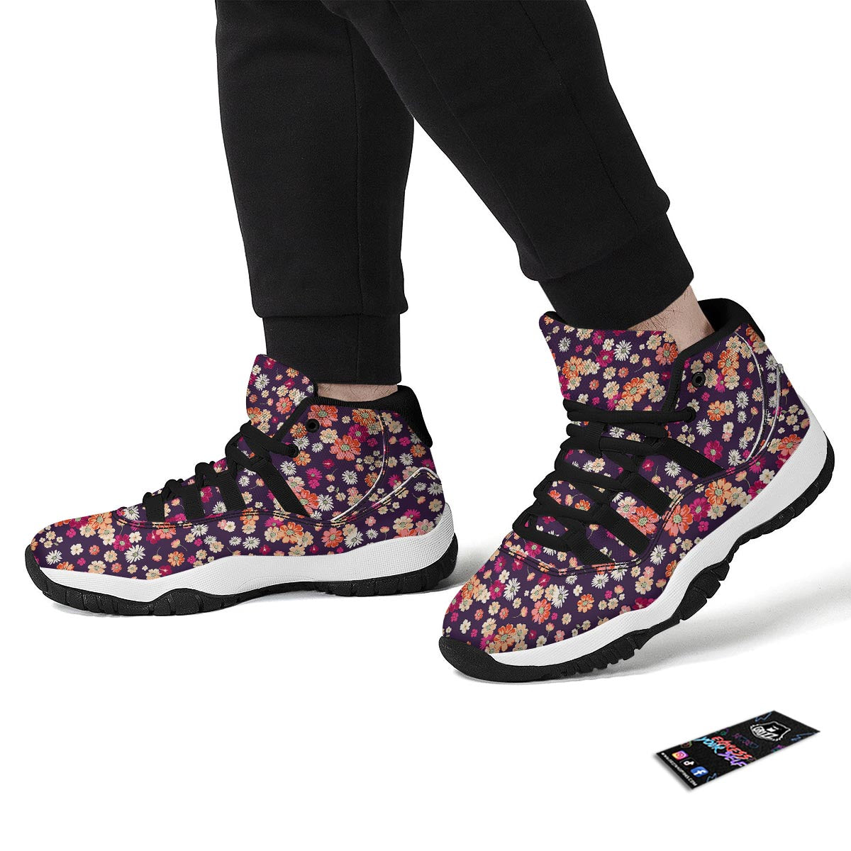 Cute Daisy ColorfulPattern Print Black Bball Shoes-grizzshop