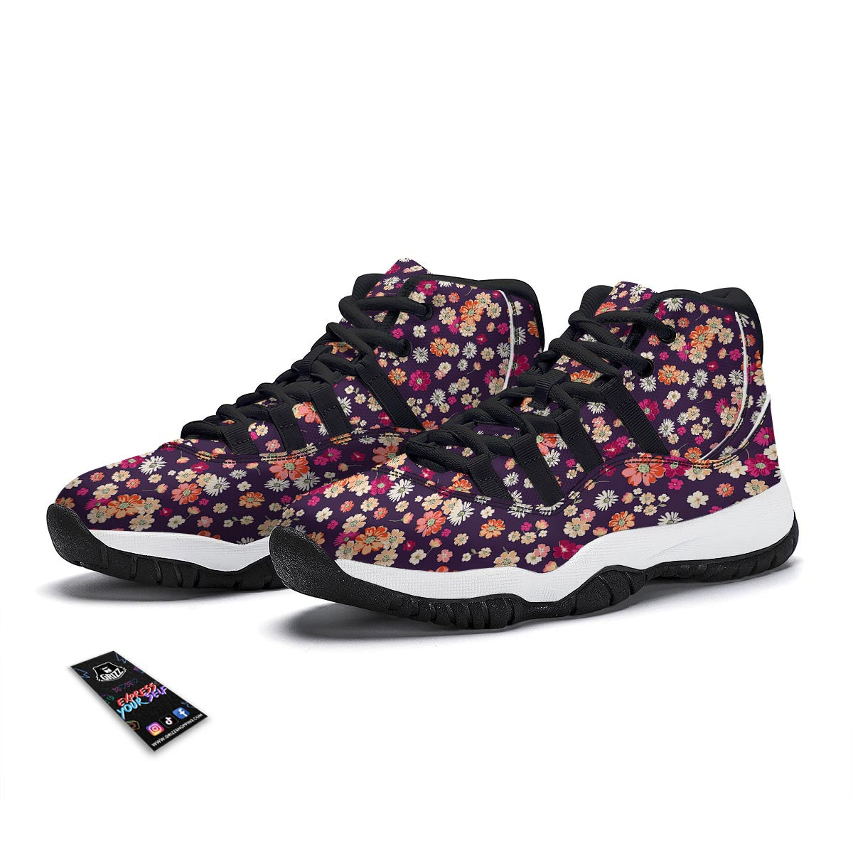 Cute Daisy ColorfulPattern Print Black Bball Shoes-grizzshop
