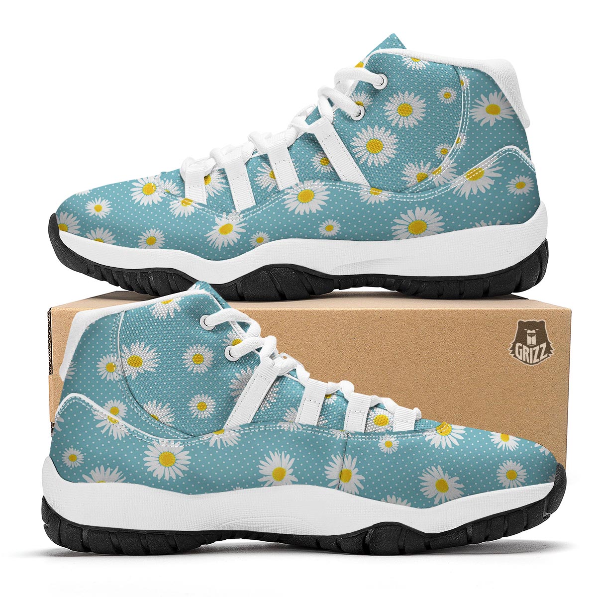 Cute Daisy Polkadot Pattern Print White Bball Shoes-grizzshop