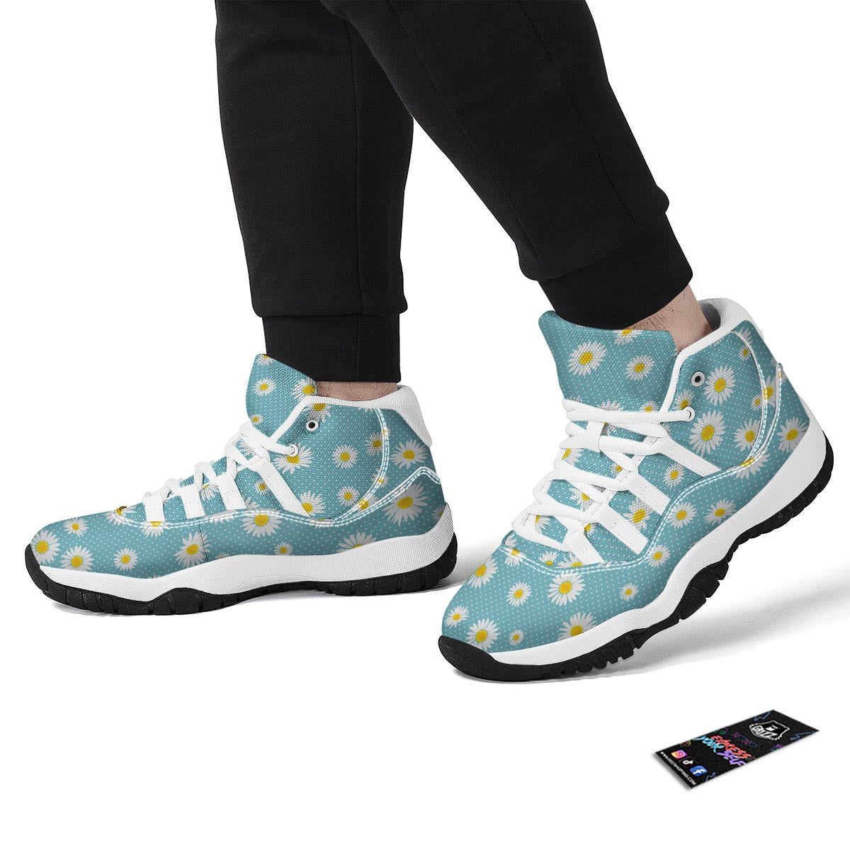 Cute Daisy Polkadot Pattern Print White Bball Shoes-grizzshop