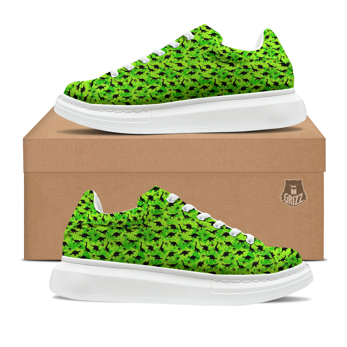 Cute Dino Green Print Pattern Platform Shoes-grizzshop