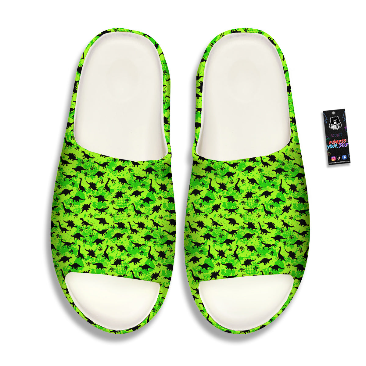 Cute Dino Green Print Pattern Sandals-grizzshop