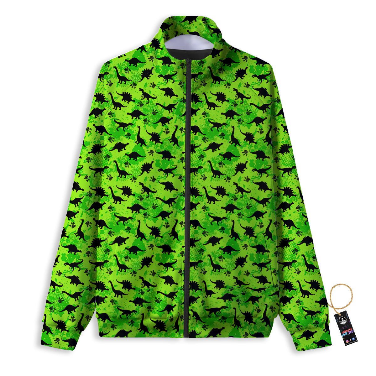 Cute Dino Green Print Pattern Track Jacket-grizzshop