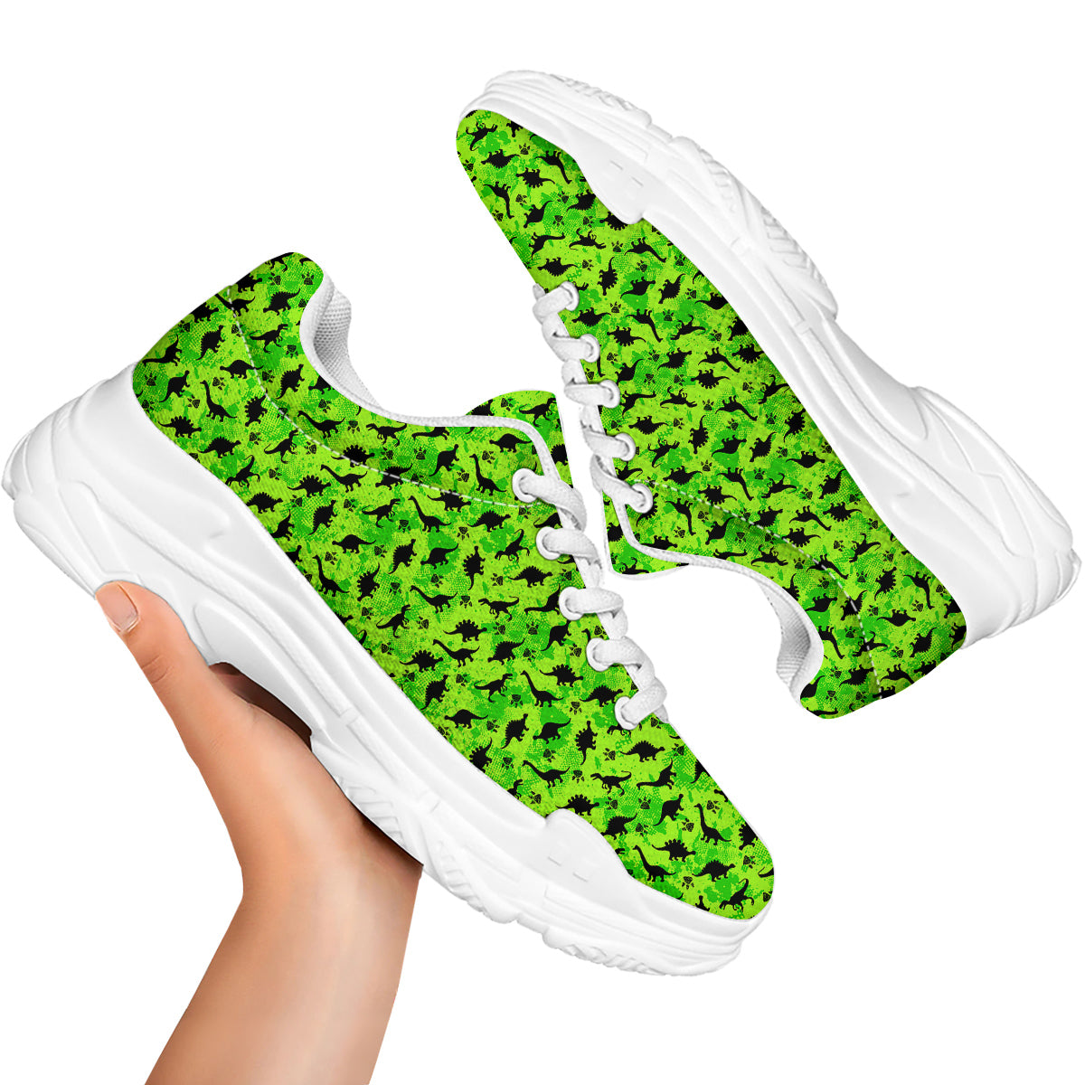 Cute Dino Green Print Pattern White Chunky Shoes-grizzshop