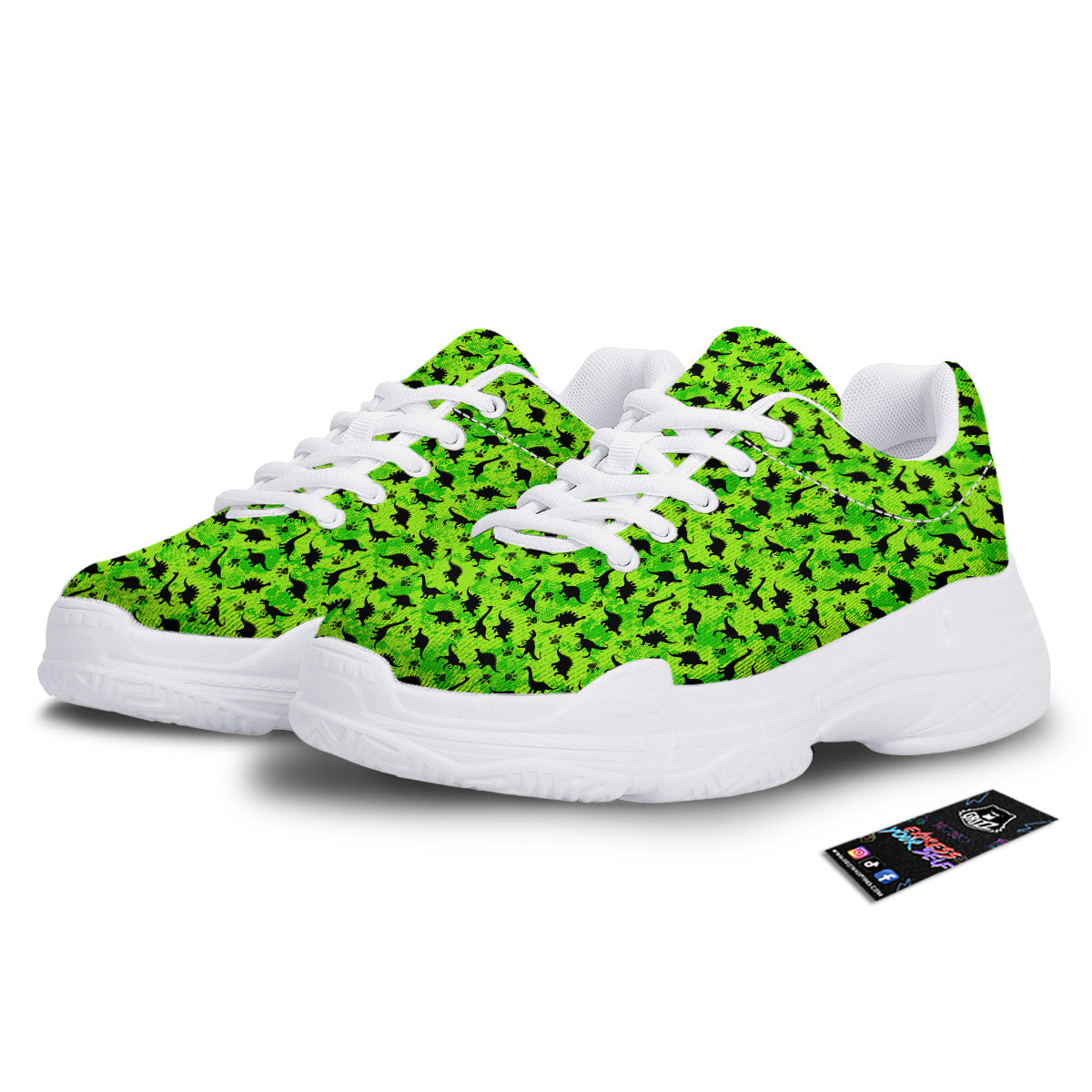 Cute Dino Green Print Pattern White Chunky Shoes-grizzshop