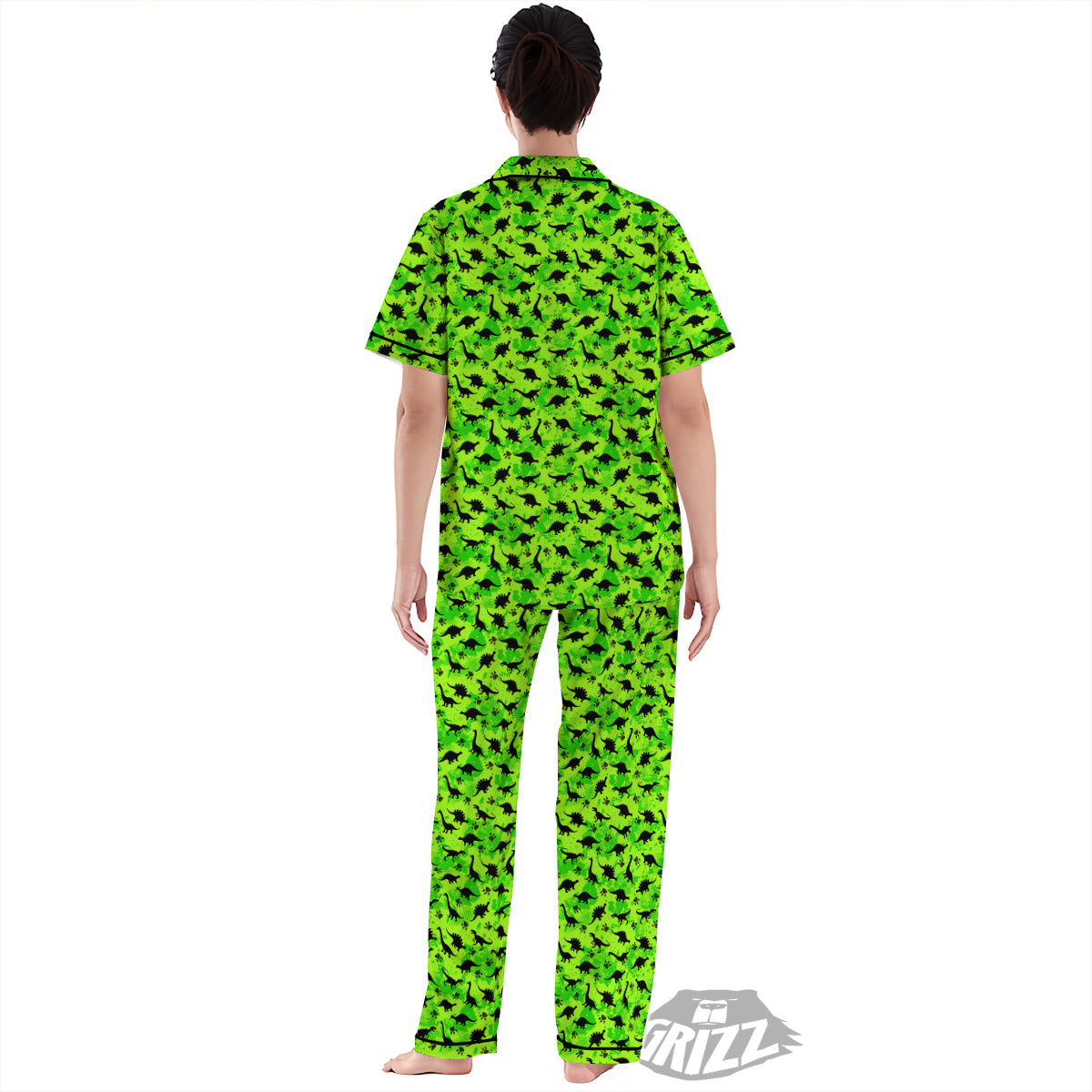 Cute Dino Green Print Pattern Women's Pajamas Set-grizzshop