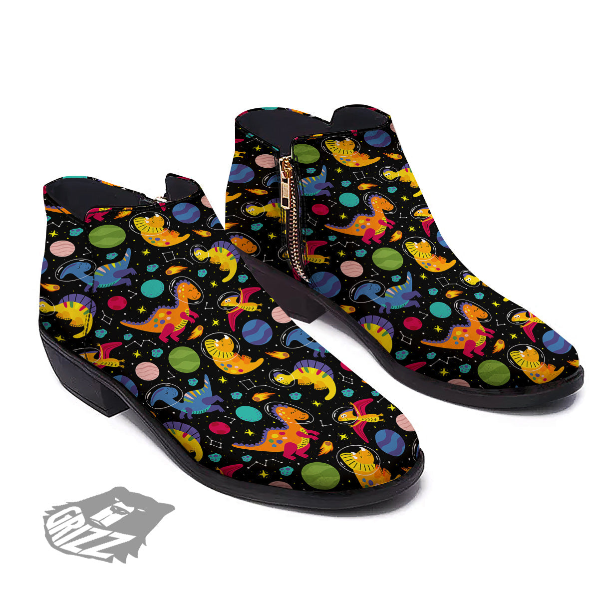 Cute Dinosaurs In Space Print Pattern Ankle Boots-grizzshop