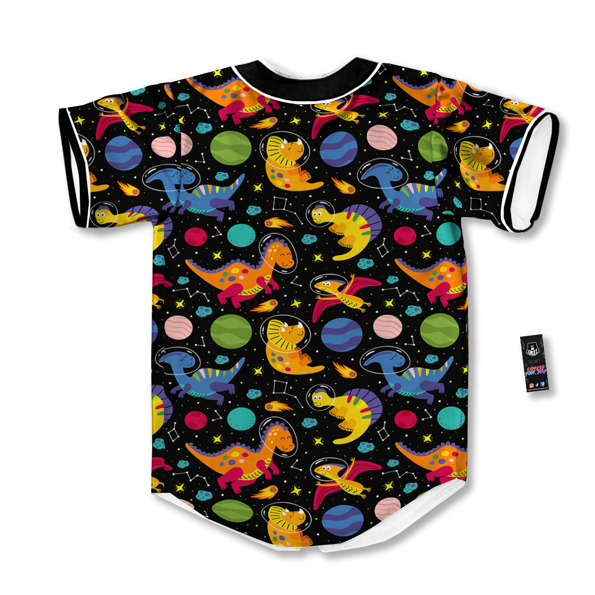 Cute Dinosaurs In Space Print Pattern Baseball Jersey-grizzshop