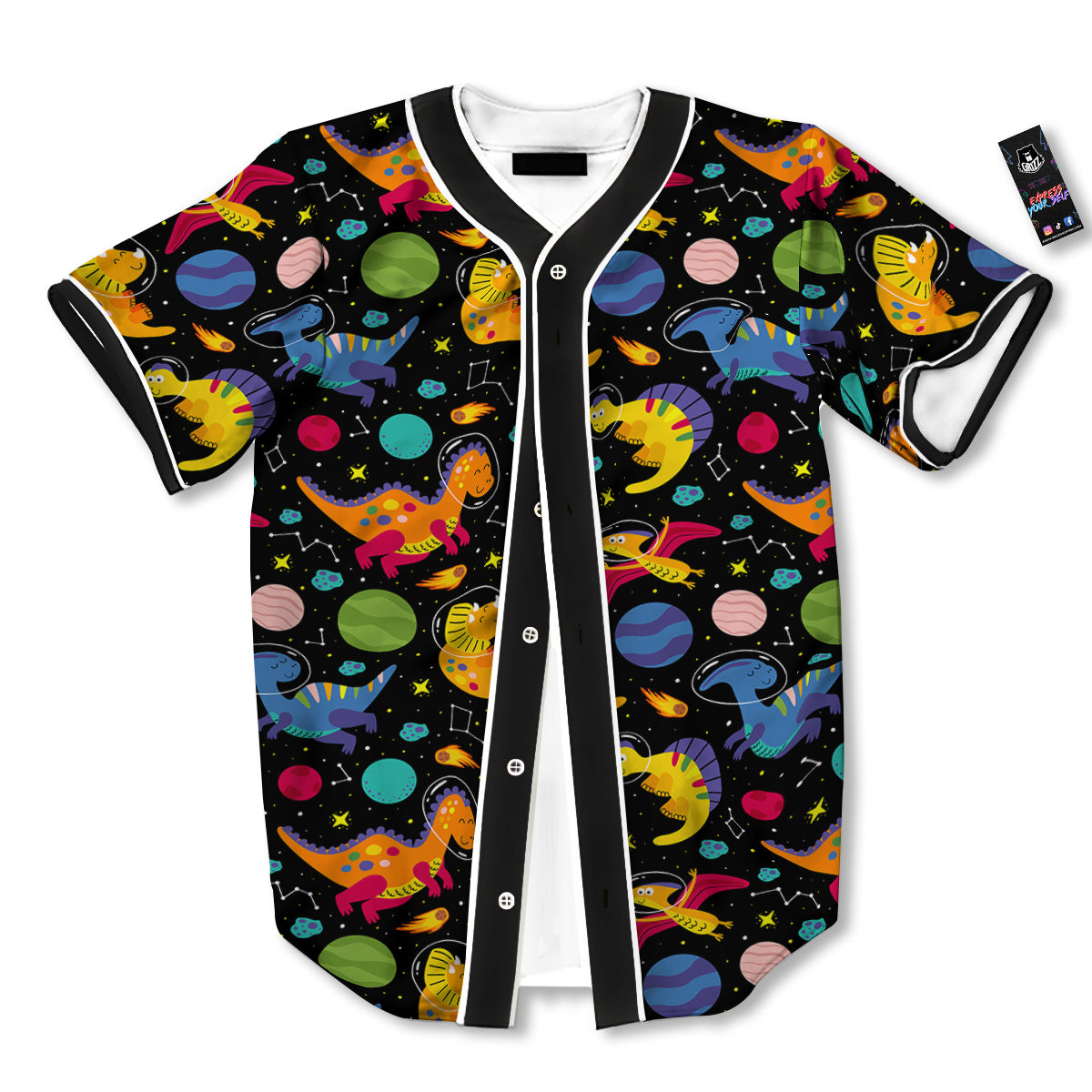 Cute Dinosaurs In Space Print Pattern Baseball Jersey-grizzshop