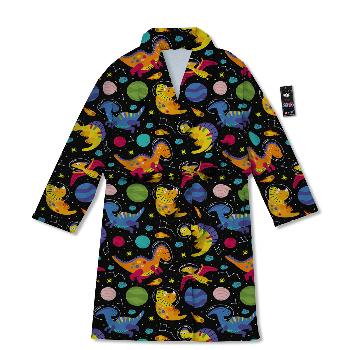 Cute Dinosaurs In Space Print Pattern Bathrobe-grizzshop