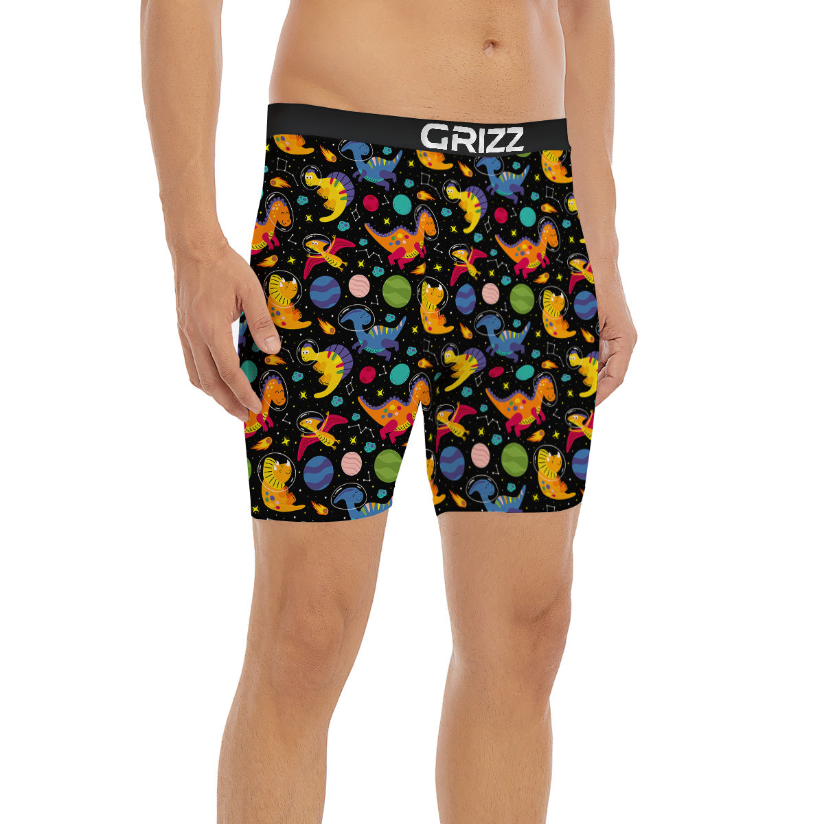 Cute Dinosaurs In Space Print Pattern Boxer Briefs-grizzshop