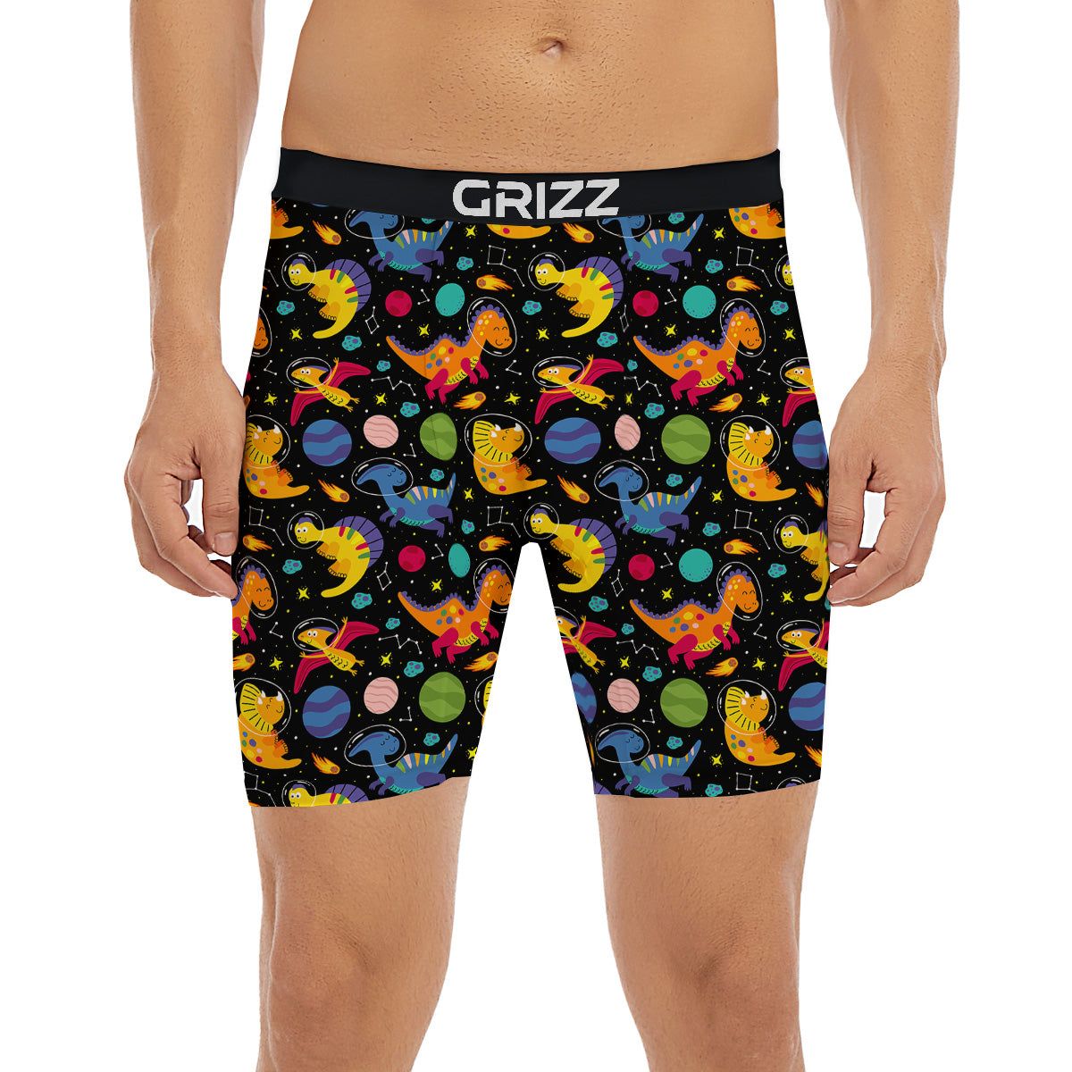 Cute Dinosaurs In Space Print Pattern Boxer Briefs-grizzshop