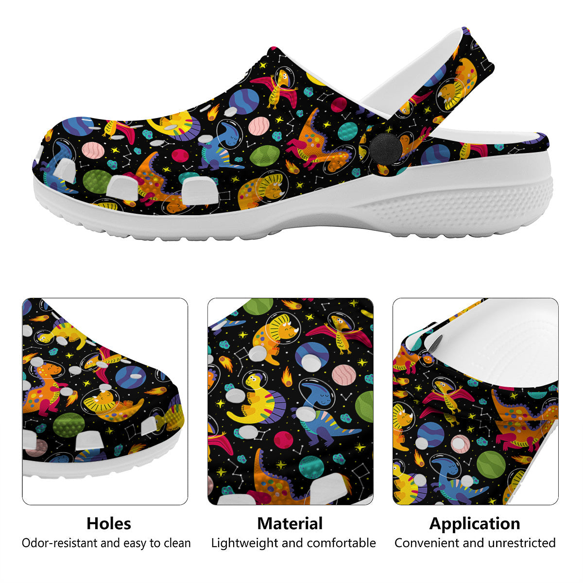 Cute Dinosaurs In Space Print Pattern Clog-grizzshop