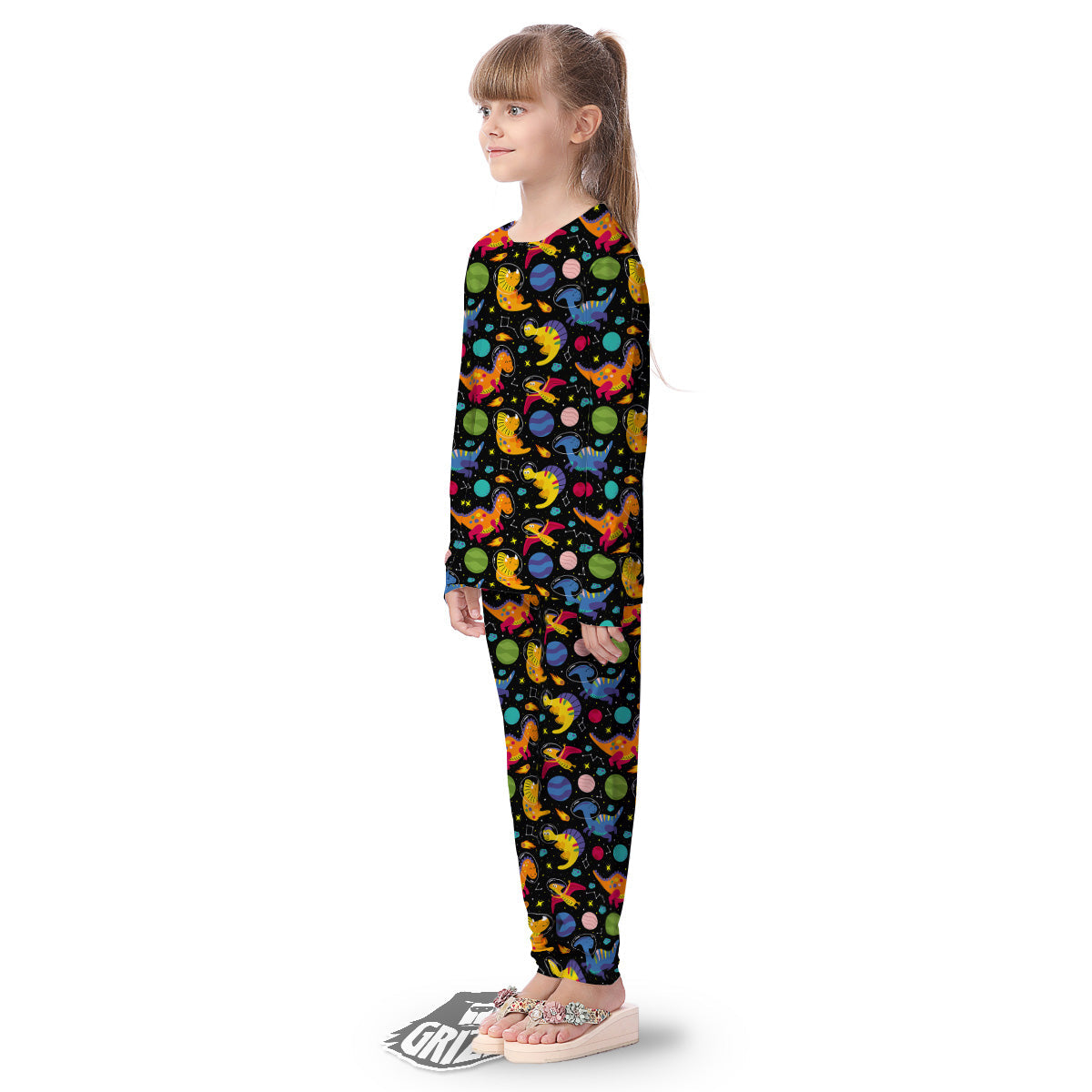 Cute Dinosaurs In Space Print Pattern Kid's Pajamas-grizzshop