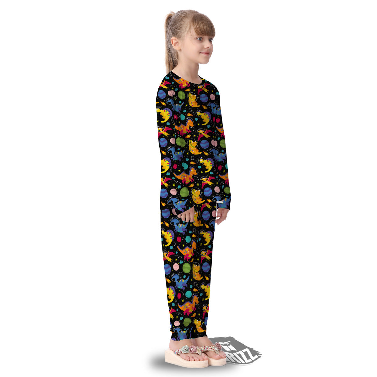 Cute Dinosaurs In Space Print Pattern Kid's Pajamas-grizzshop