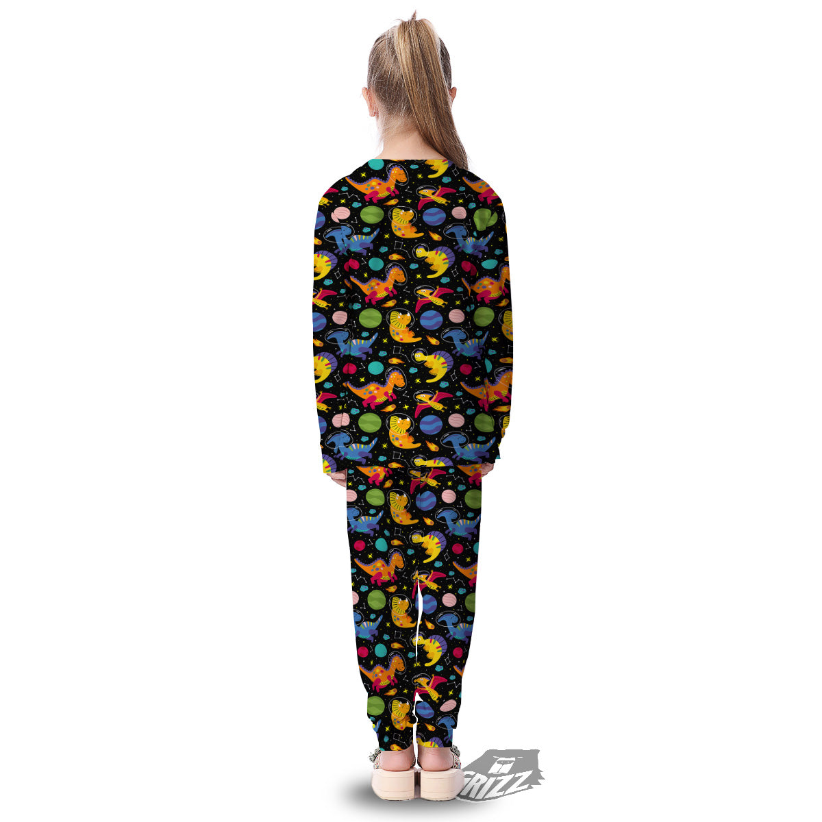 Cute Dinosaurs In Space Print Pattern Kid's Pajamas-grizzshop