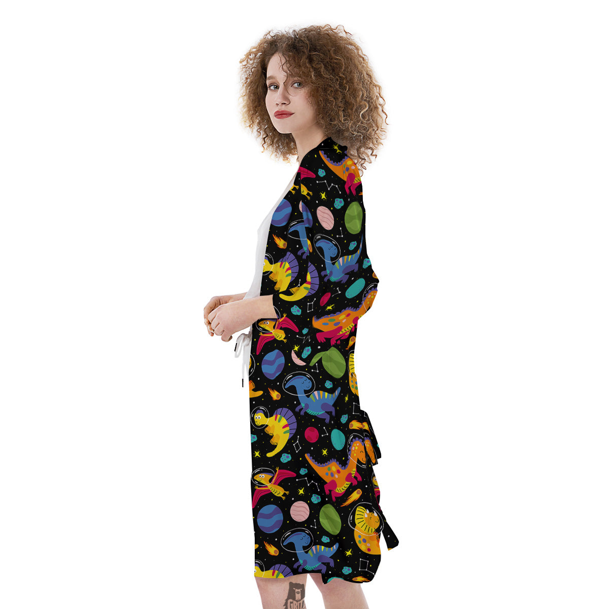 Cute Dinosaurs In Space Print Pattern Kimono-grizzshop