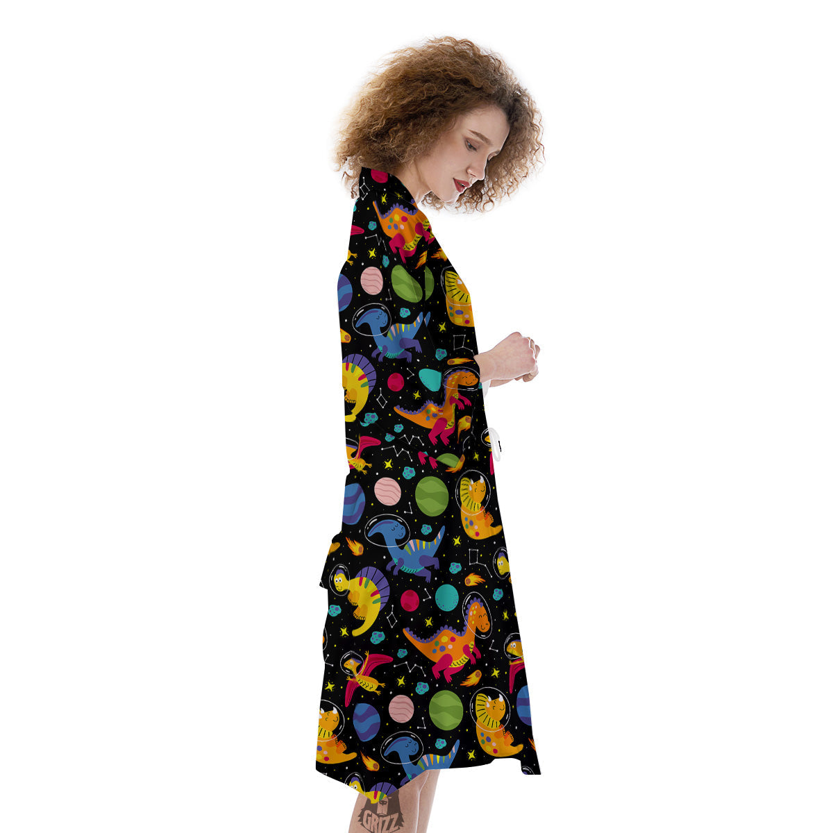 Cute Dinosaurs In Space Print Pattern Kimono-grizzshop