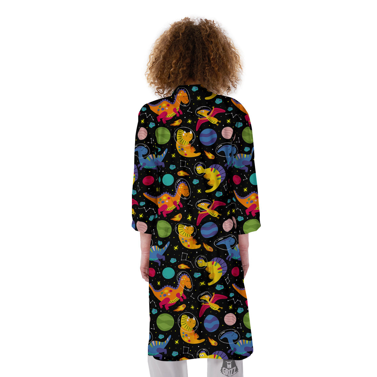 Cute Dinosaurs In Space Print Pattern Kimono-grizzshop