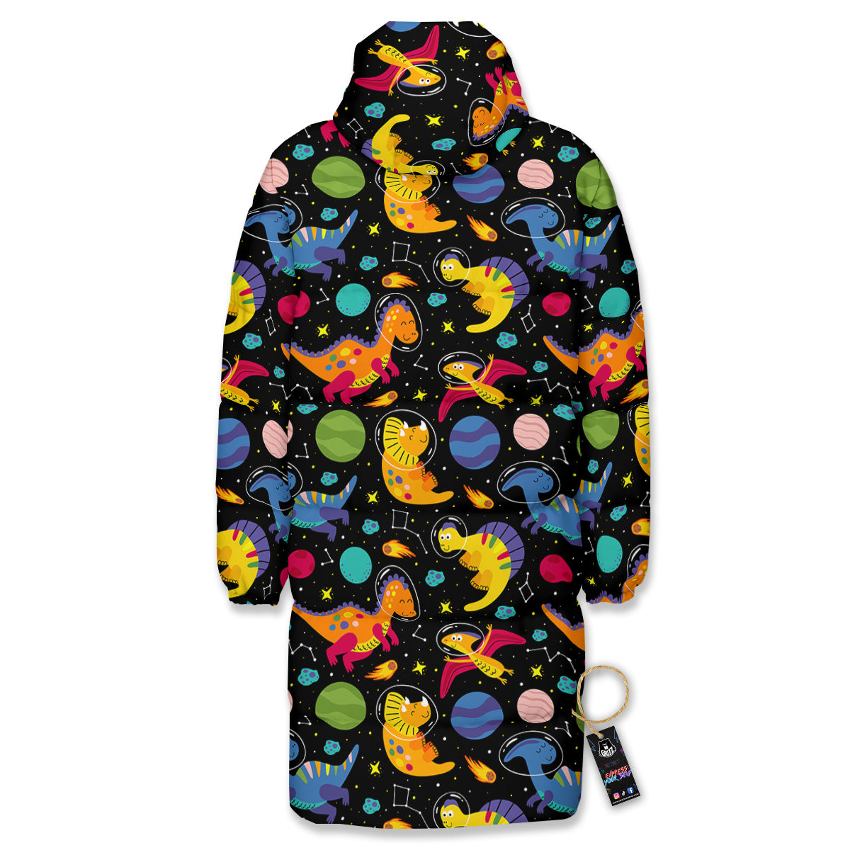 Cute Dinosaurs In Space Print Pattern Long Down Jacket-grizzshop