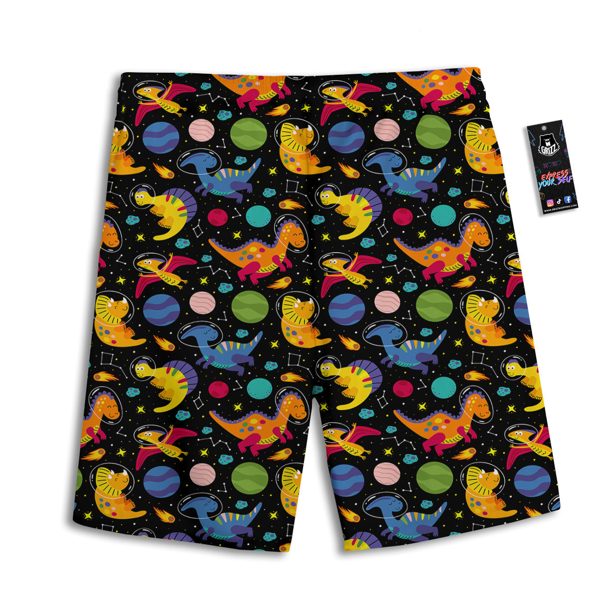 Cute Dinosaurs In Space Print Pattern Men's Athletic Shorts