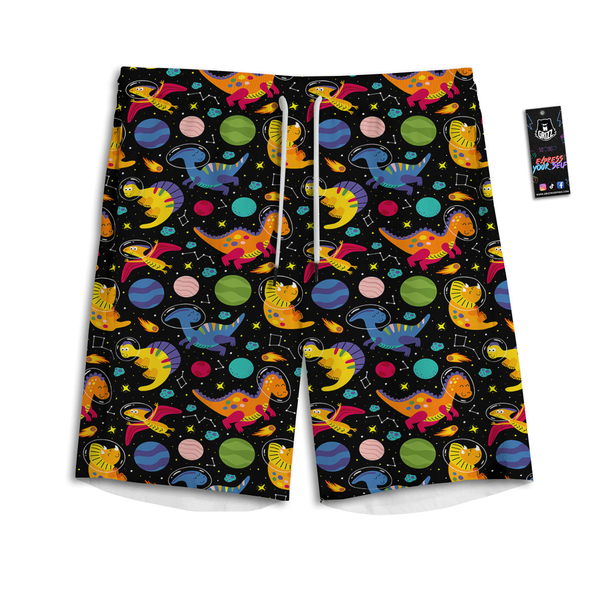 Cute Dinosaurs In Space Print Pattern Men's Athletic Shorts