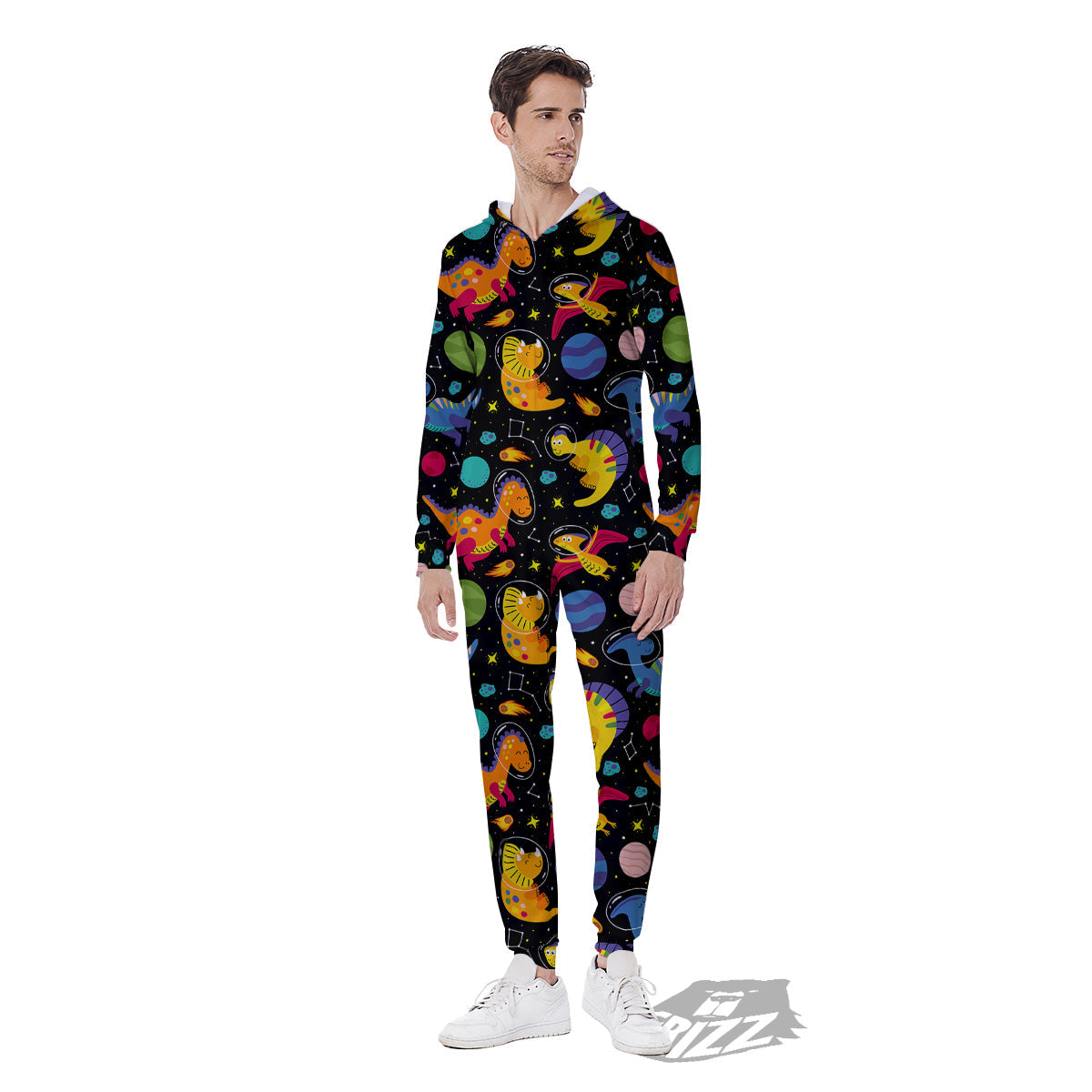 Cute Dinosaurs In Space Print Pattern Men's Jumpsuit-grizzshop